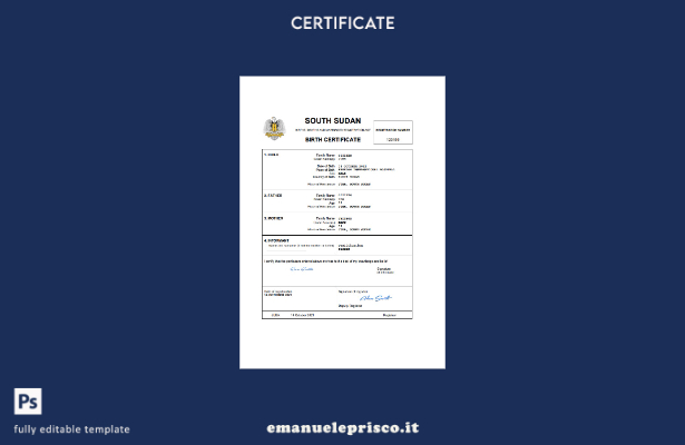 modello Word e PDF del certificato di nascita dello stato di stato civile del Su